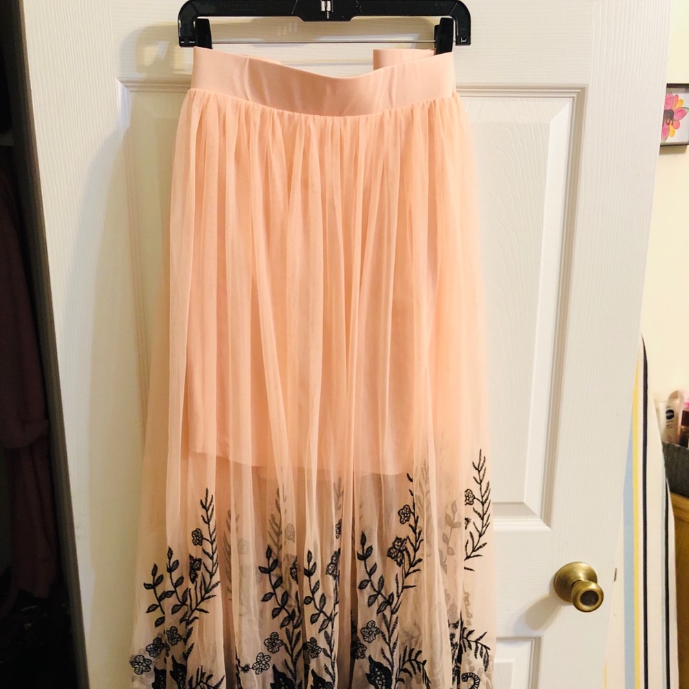 Peach and black lace skirt
